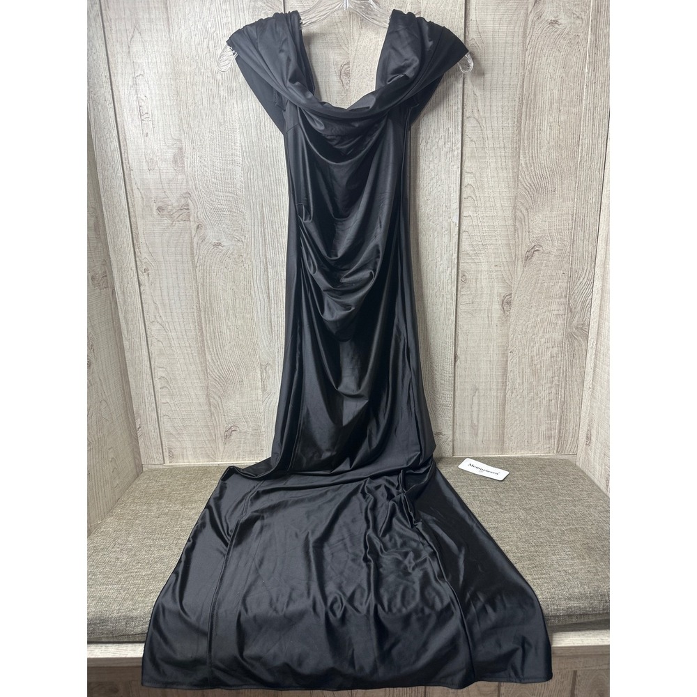 Black Off The Shoulder Ruched Maxi Dress High Slit Formal Gown Small